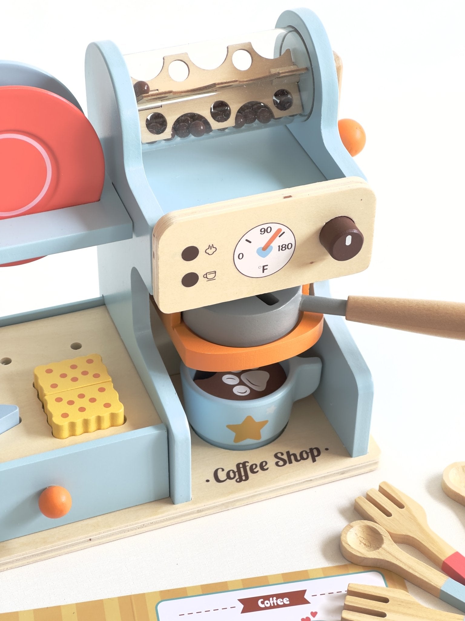 Wooden Ice Cream & Coffee Counter Play Set - Blue