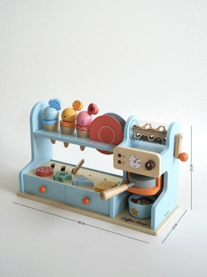 Wooden Ice Cream & Coffee Counter Play Set - Blue