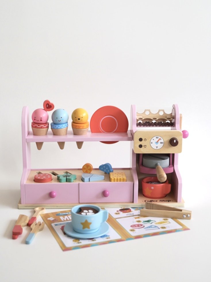 Wooden Ice Cream & Coffee Counter Play Set - Pink