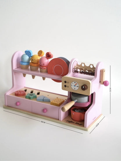 Wooden Ice Cream & Coffee Counter Play Set - Pink