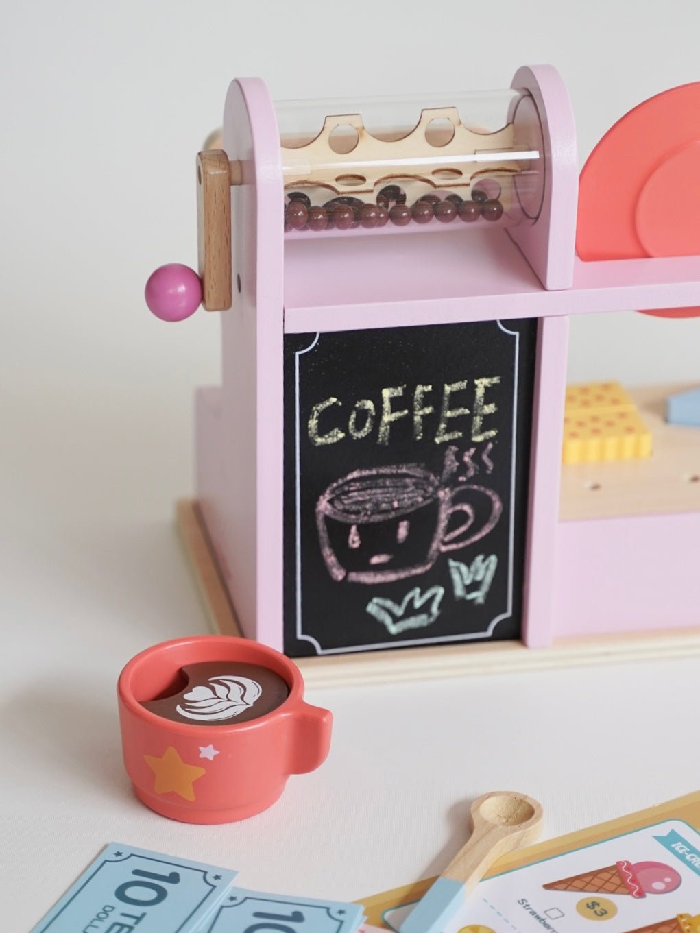 Wooden Ice Cream & Coffee Counter Play Set - Pink